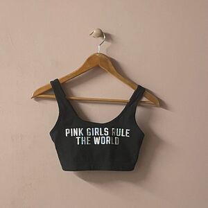 PINK Black/Iridescent “Pink Girls Rule the World” Pink Nation Sports Bra Sz M
